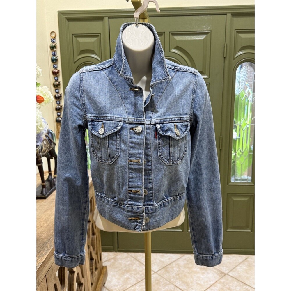Levi Type 1 Iconic Jacket Women’s Large Tab Crop Fitted Denim Jean Western XS
